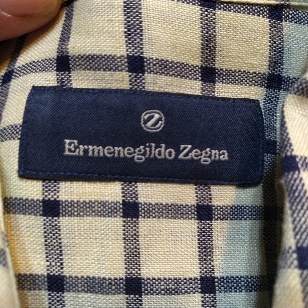 Eremenegildo Zegna Men's Collared Shirt, Sz XL 100% Linen Cream with Blue… - Picture 7 of 12